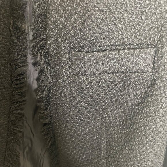 Venus Open Front Long Blazer Jacket Womens‎ Size 12 Black Tweed Fringed Lined - Picture 5 of 15